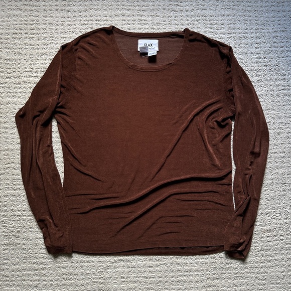 Flax Tops - Vintage 90’s FLAX by Jeanne Engelhart Brown Slinky Long Sleeve Top